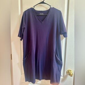 Eileen Fisher Size Large Navy Cotton Stretch V-Neck Dress